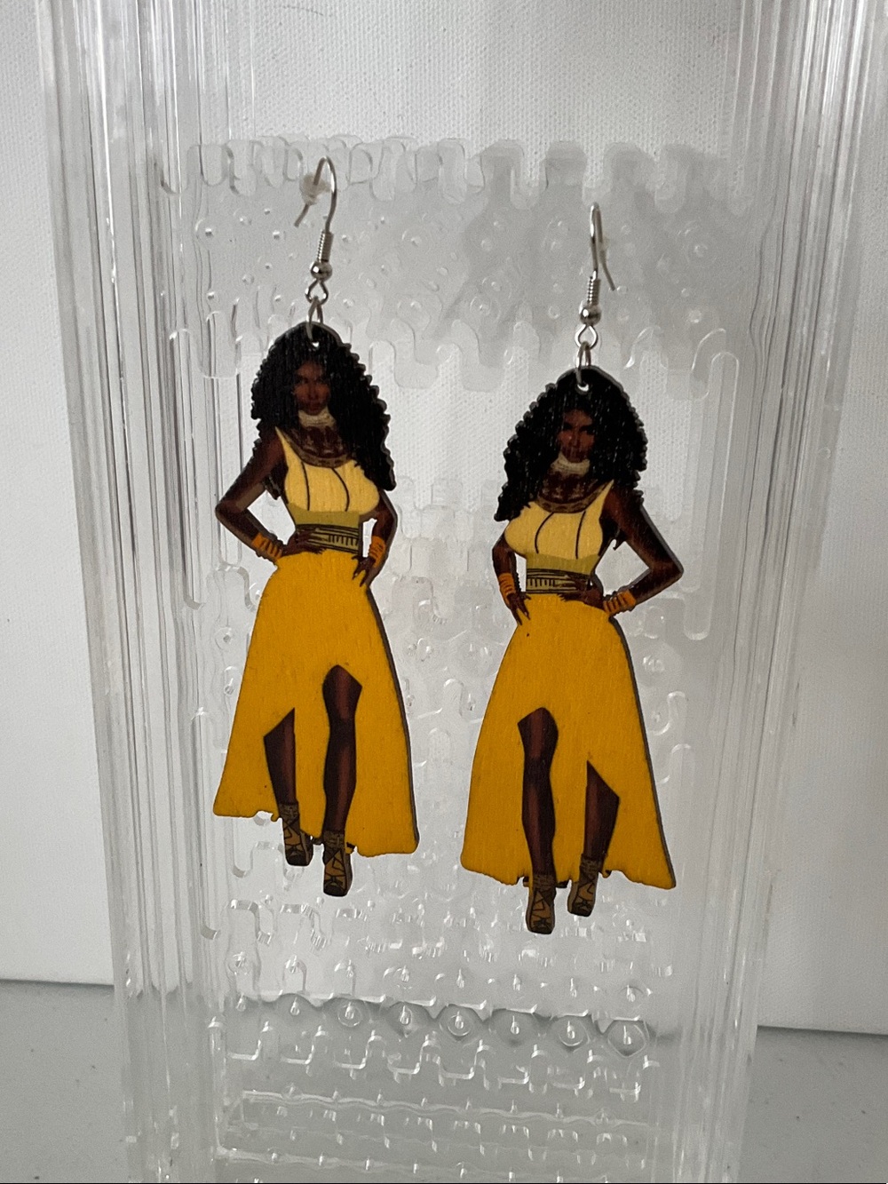 Handcrafted Lynaks Yellow Dress Woman Dangle Earrings